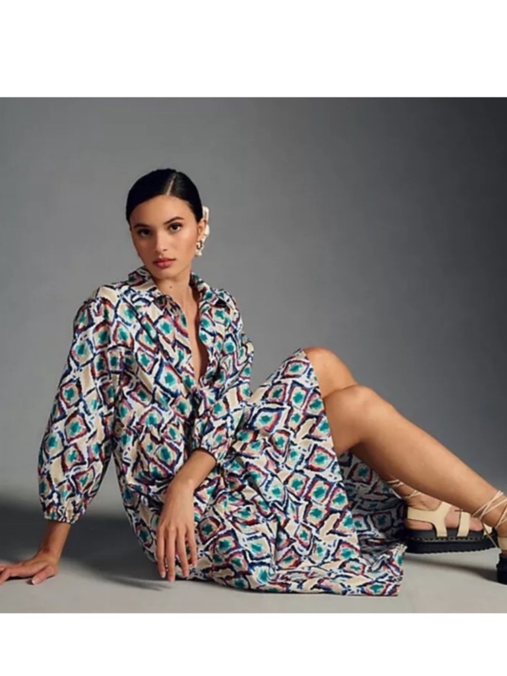 Maeve Anthropologie Women’s Bettina Tiered Shirt Dress Size XS Puff Sleeve EUC